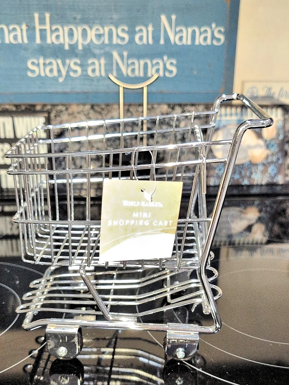 Mini Metal Shopping Cart Desk Organizer in Silver